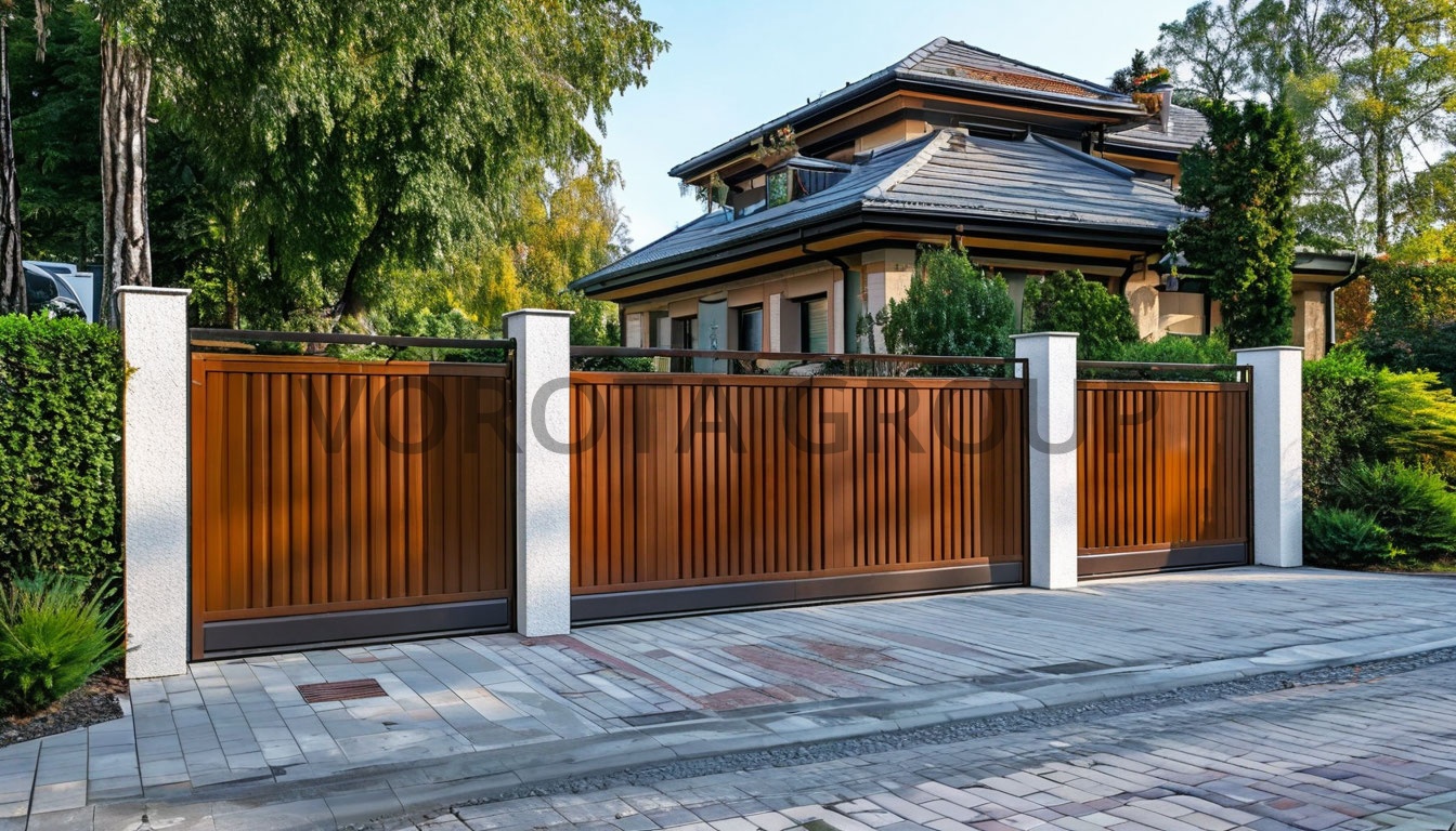 Откатные ворота Alutech светло-коричневые 1500х3300