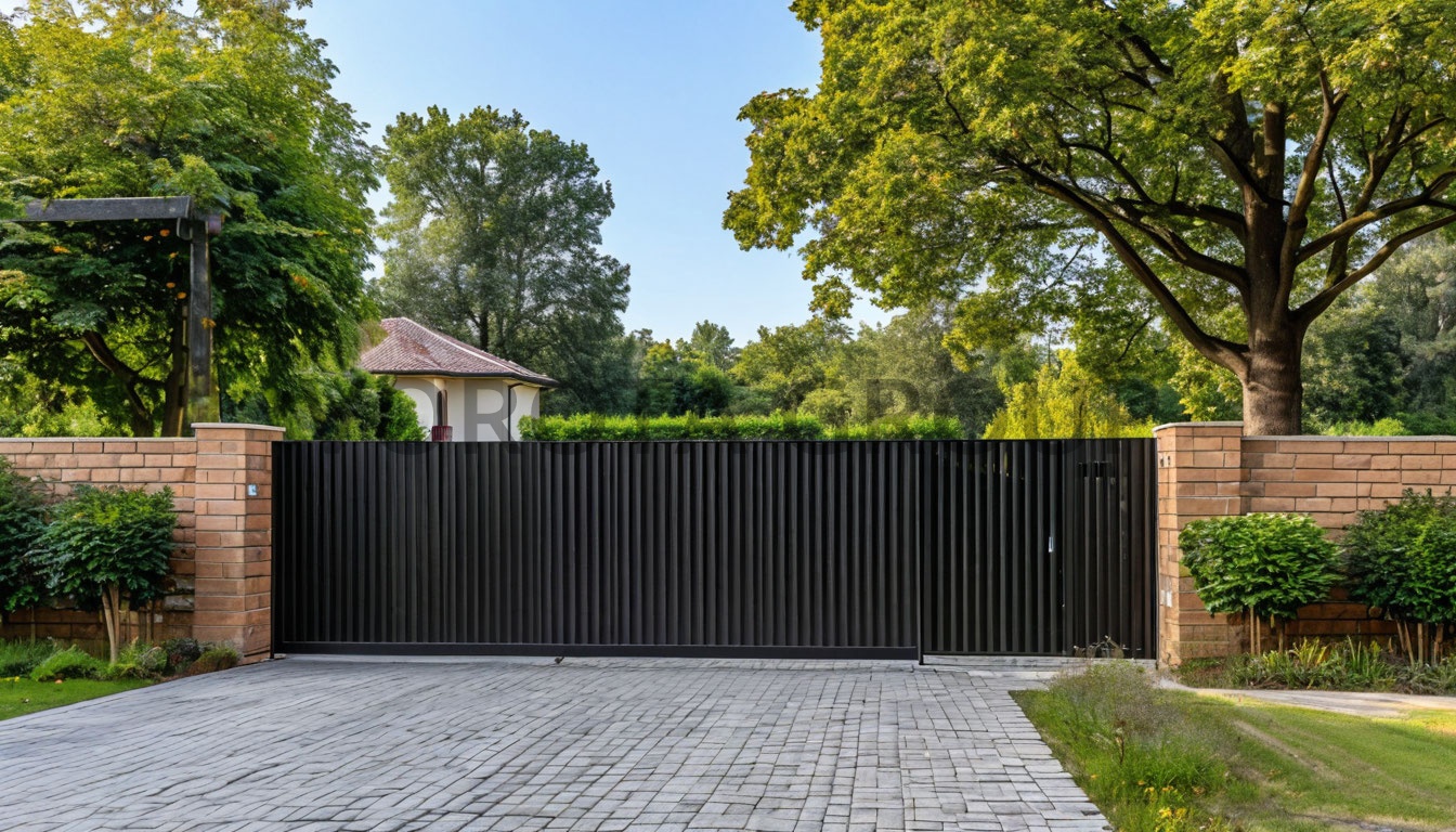Откатные ворота Alutech для загородного дома 2100х5000