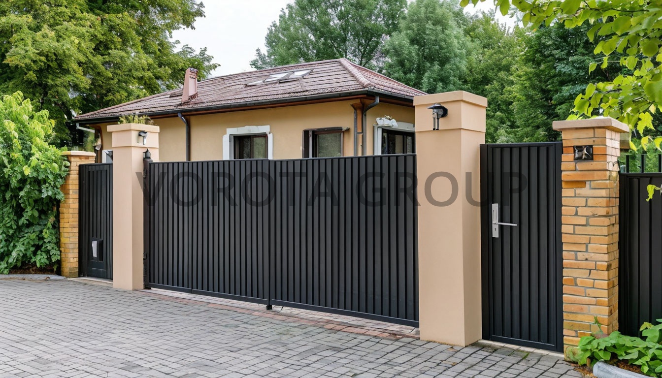 Откатные ворота Alutech черного цвета 1500х3000